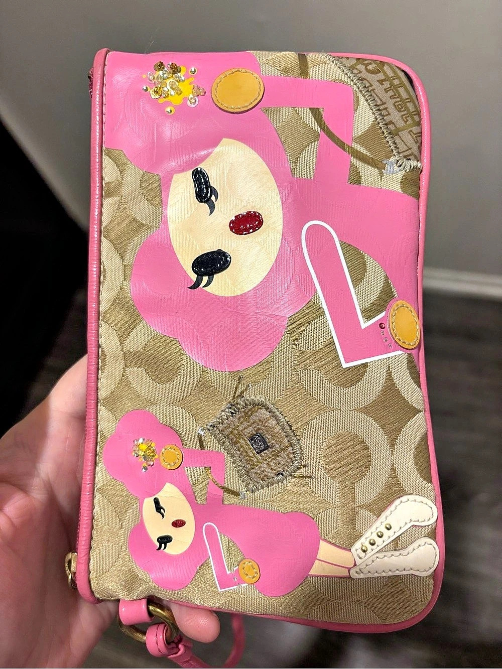 Coach Poppy Chan PINKY Pink & Tan Wristlet